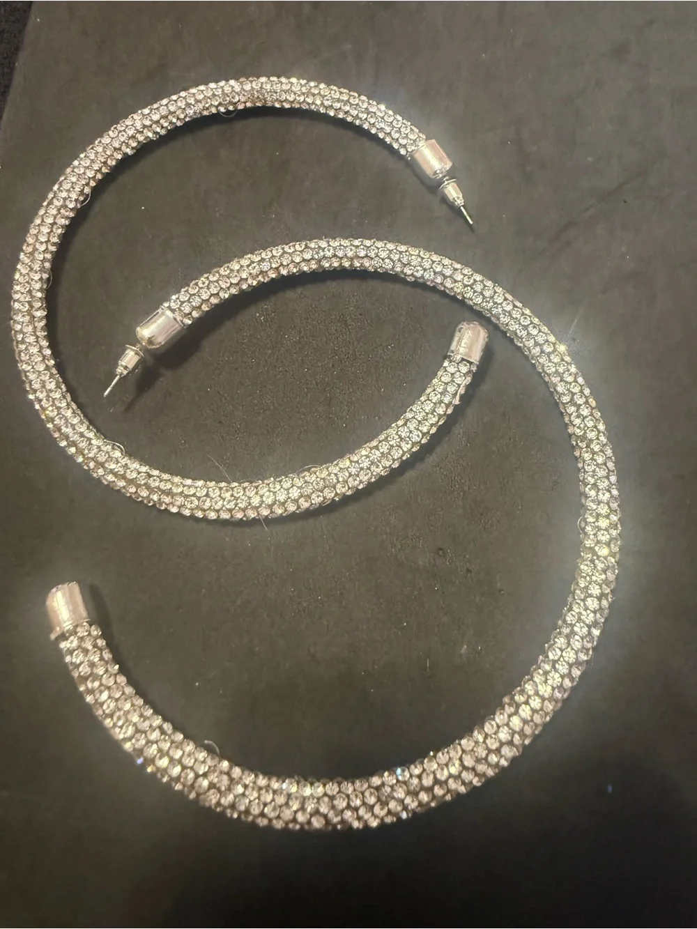 Crystal Pavé Large Hoop Earrings - Silver Tone
